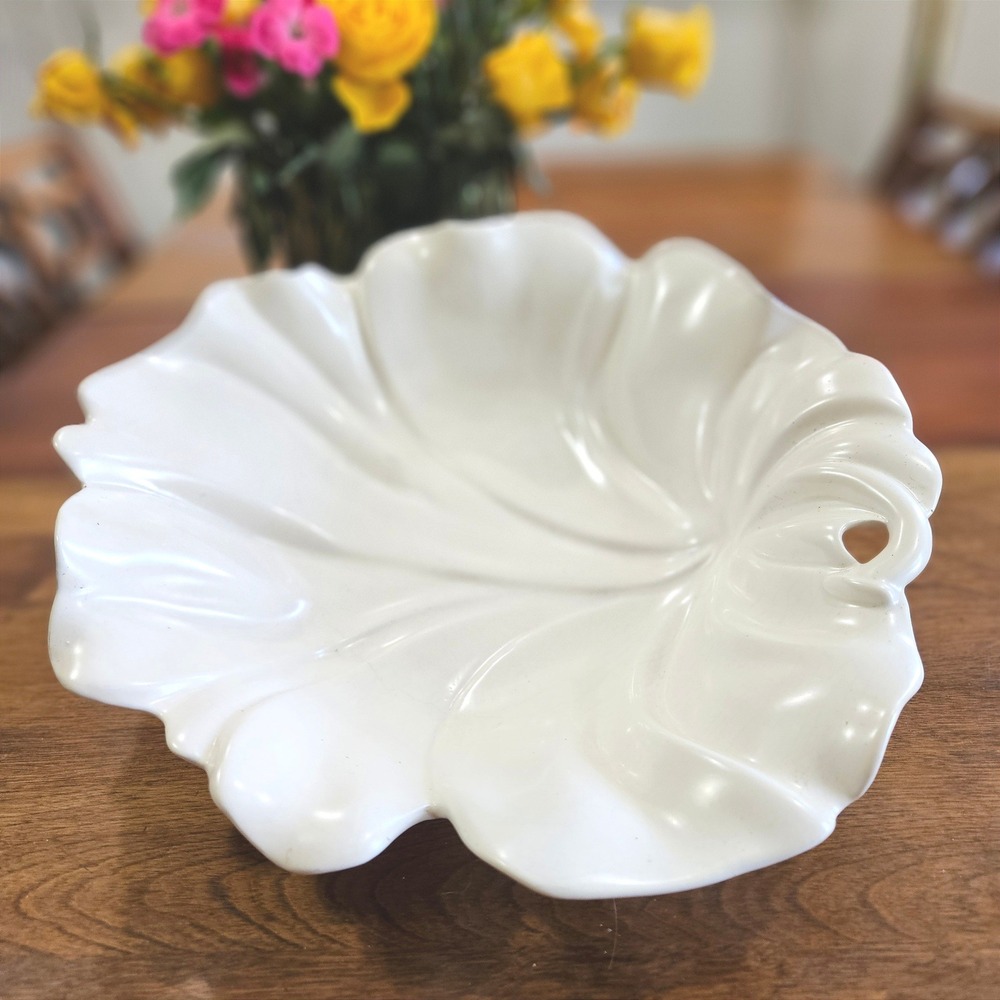 Vtg Cemar California Pottery Leaf Serving Bowl White MCM  647 USA 12.5"